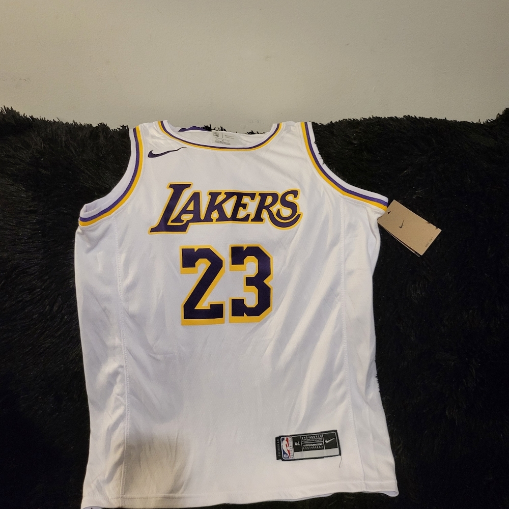 White Lakers Jersey with Purple and Gold Accents
